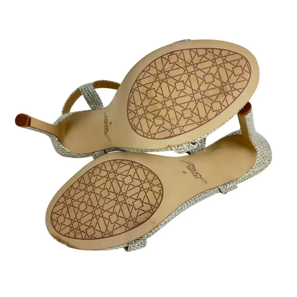 JEWEL‎ BADGLEY MISCHKA ARLINA GLITTER HEELED SANDALS IN GOLD NWOB WOMEN'S SIZE 9